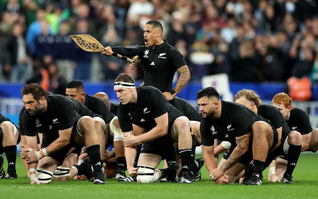 The New Zealand Rugby team ahead of their 2023 World Cup clash with Argentina. 