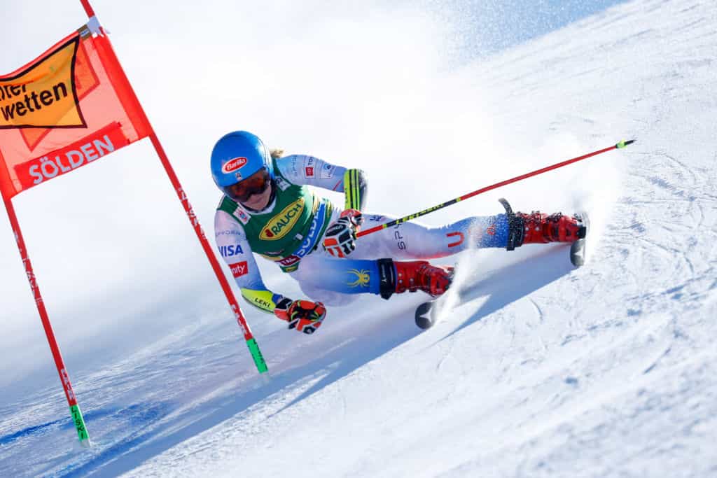 Mikaela Shiffrin of USA competes during the Audi FIS Alpine Ski World Cup Women's Giant Slalom on October 23, 2021 in Solden