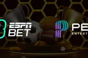 Betting themed background with the ESPN Bet and PENN Entertainment logos.