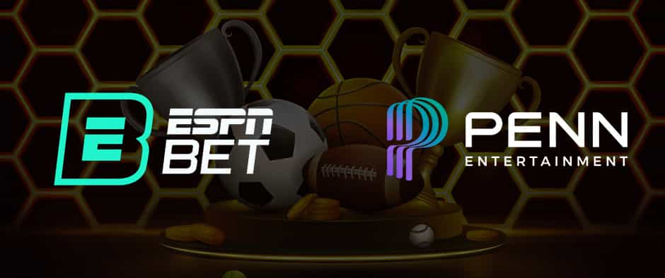Betting themed background with the ESPN Bet and PENN Entertainment logos.