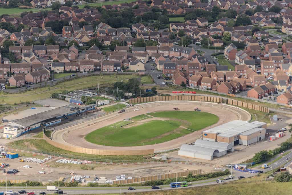An aerial view of Swindon Greyhound Stadium.