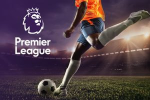 A picture of a footballer with the Premier League logo