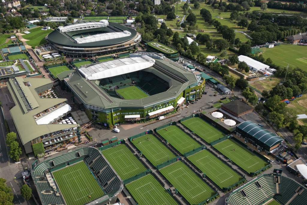 An aerial view of the All-England Lawn Tennis & Croquet Club in Wimbledon, London.