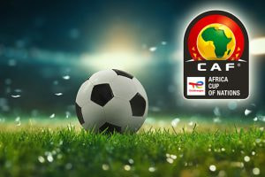 A picture of a football with the AFCON logo