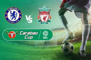 A football-themed picture with the Carabao Cup logo.