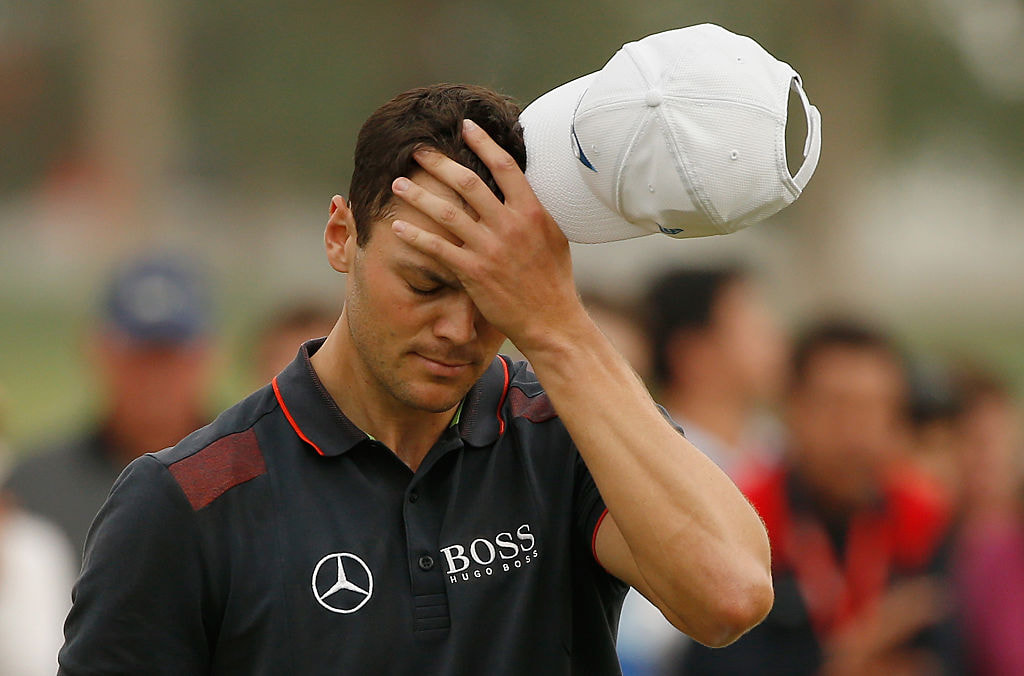 Martin Kaymer appears to be in a state of disbelief at the 18th green during the final round of the 2015 Abu Dhabi Golf Championship. 