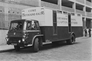 A 1960’s greyhound transporter van.