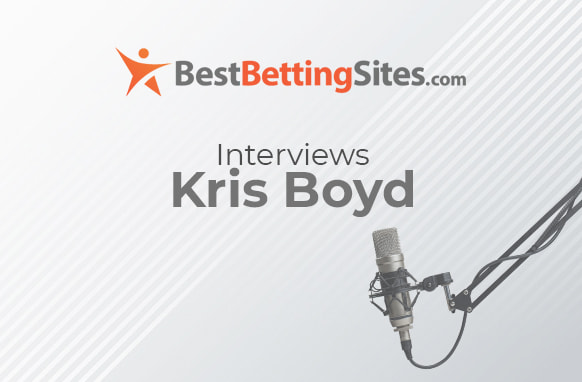 Graphic featuring the BestBettingSites.com logo and the headline ‘Interviews Kris Boyd’, set against a light grey striped background with a studio microphone arm on the right.